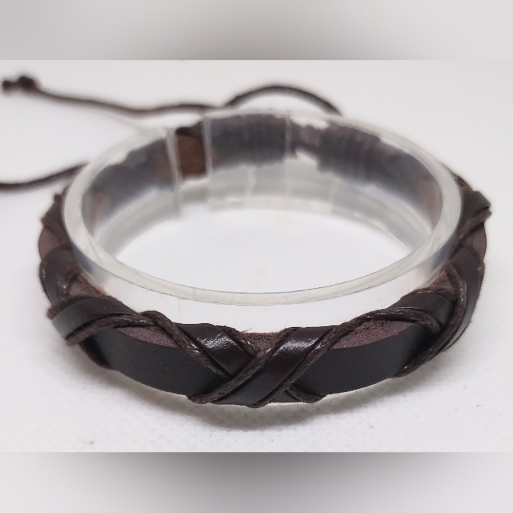 Men's Bracelet Leather Braided Brown‎ New f38